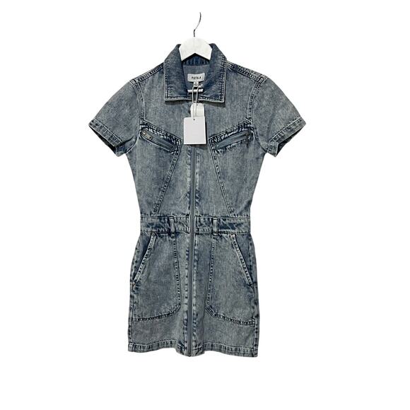 PISTOLA WOMENS XSMALL DENIM BRIX AVIATOR COTTON MINI JEAN DRESS BLUE NEW - Picture 5 of 14